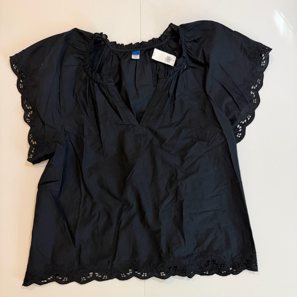 NWT! Old Navy - Black Lace Trim Blouse - Size Large